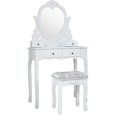 Kaptafel met hartvormige spiegel & krukje - 74x40x143cm - wit