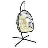 Inklapbare hangstoel egg chair - zwart - beige kussens