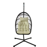 Inklapbare hangstoel egg chair - zwart - beige kussens