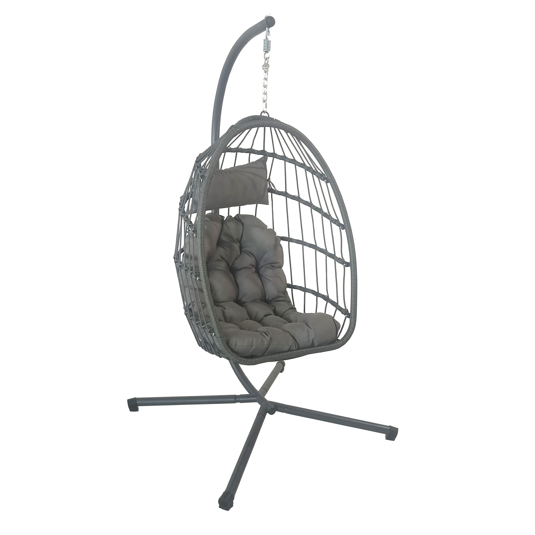 Inklapbare hangstoel egg chair - grijs - grijze kussens