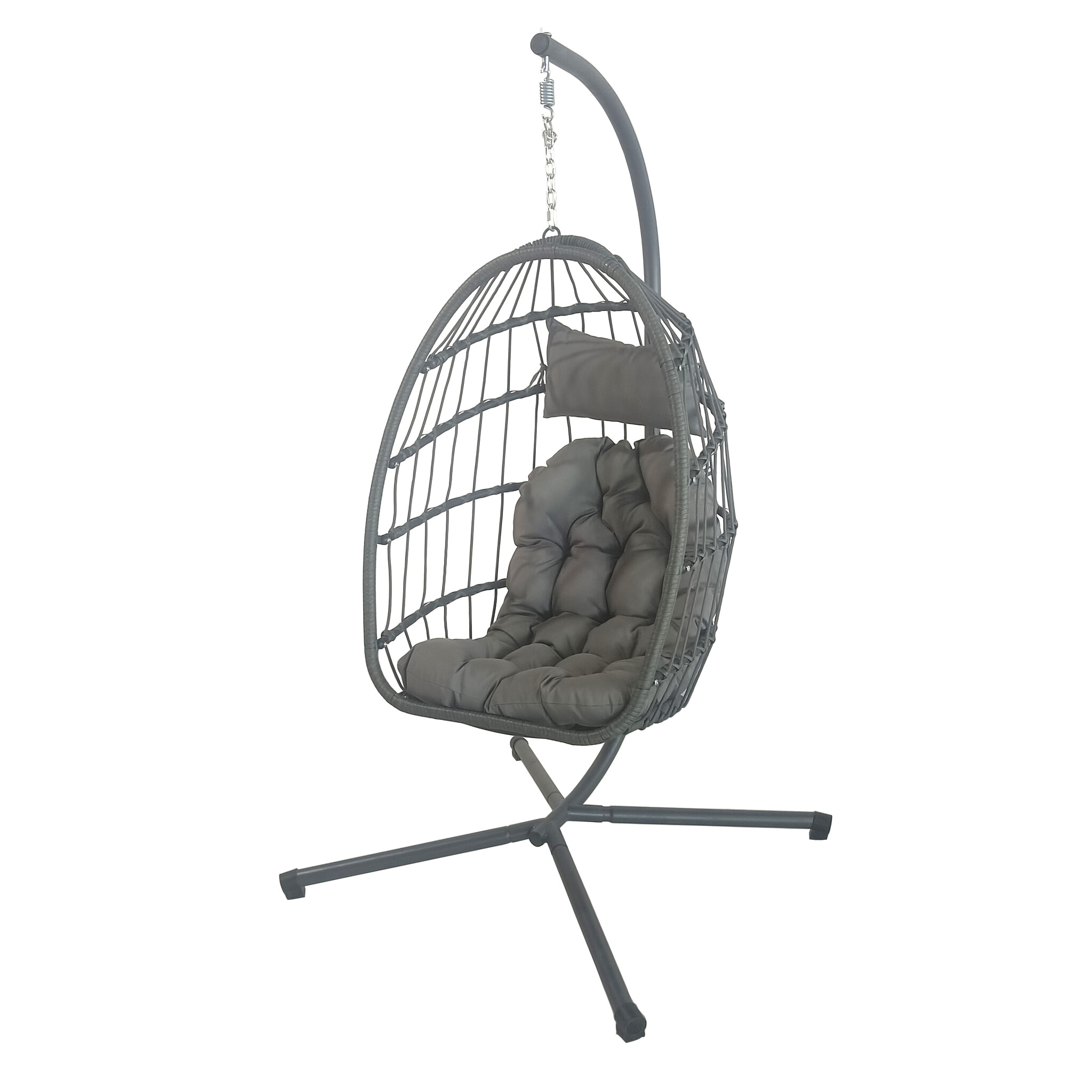 Inklapbare hangstoel egg chair - grijs - grijze kussens