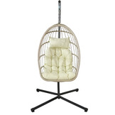 Inklapbare hangstoel egg chair - crème zwart - beige kussens