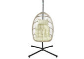 Inklapbare hangstoel egg chair - crème zwart - beige kussens