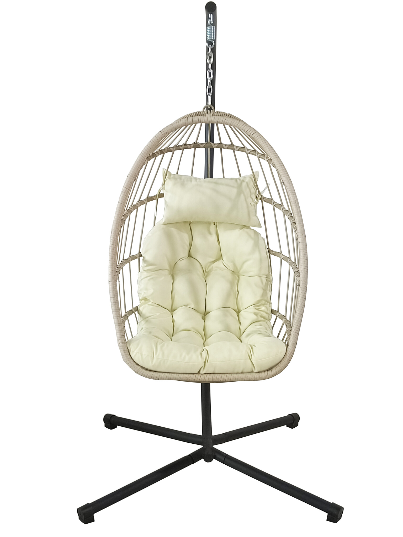 Inklapbare hangstoel egg chair - crème zwart - beige kussens