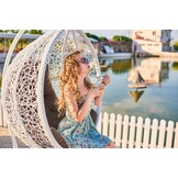 Hangstoel - met frame en kussens - 115x103x195cm - wit grijs