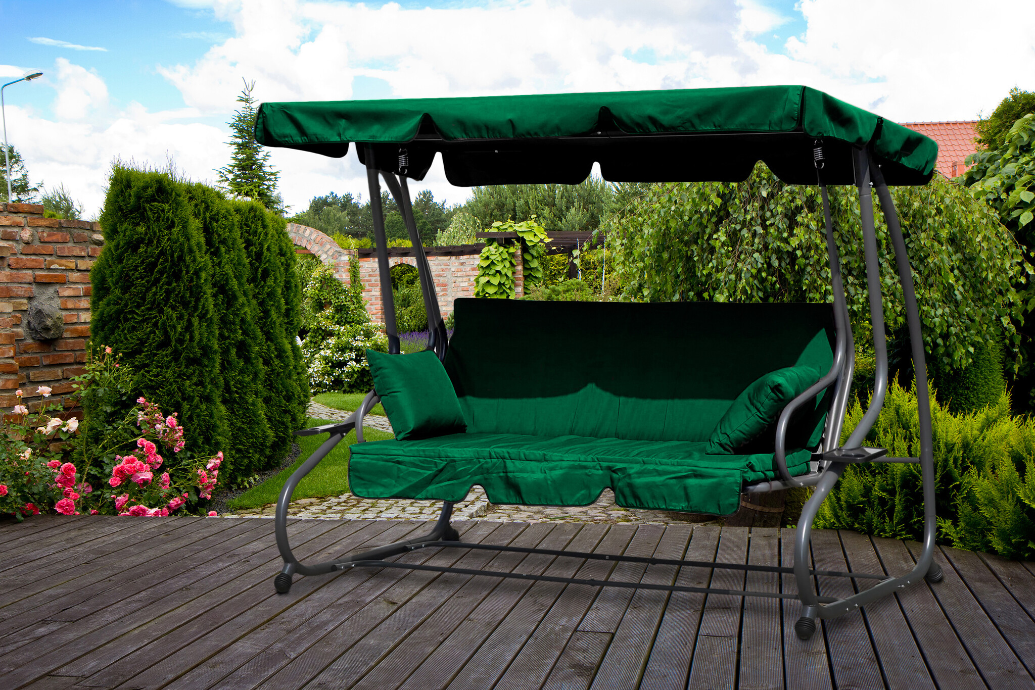 Schommelbank tuin - met ligfunctie - 3 persoons - groen