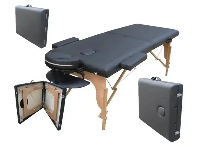Massagetafel - inklapbaar - 2 secties - 185x70cm - hout - zwart