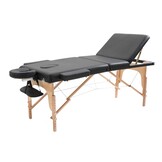 Massagetafel - inklapbaar - 3 secties - 185x70cm - hout - zwart