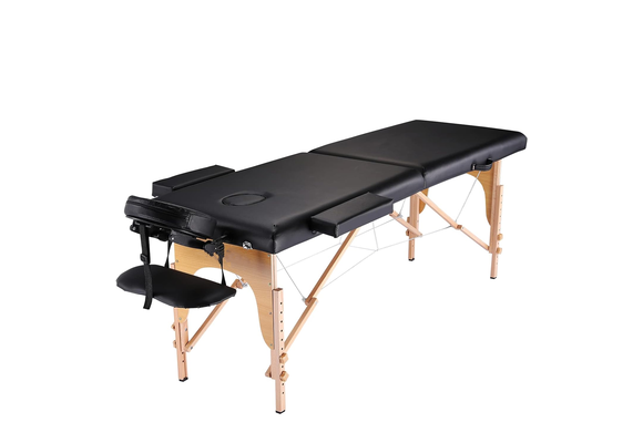 Massagetafel - inklapbaar - 2 secties - 185x70cm - hout - zwart