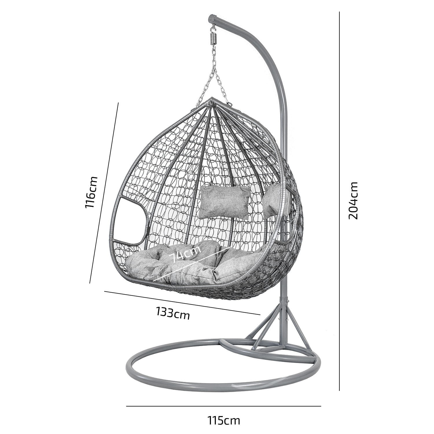 Hangstoel - Ei stoel - 2 personen - met frame - grijs beige