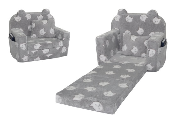 Kinderfauteuil - POLAR - 51x40x41 cm - poesjes - grijs