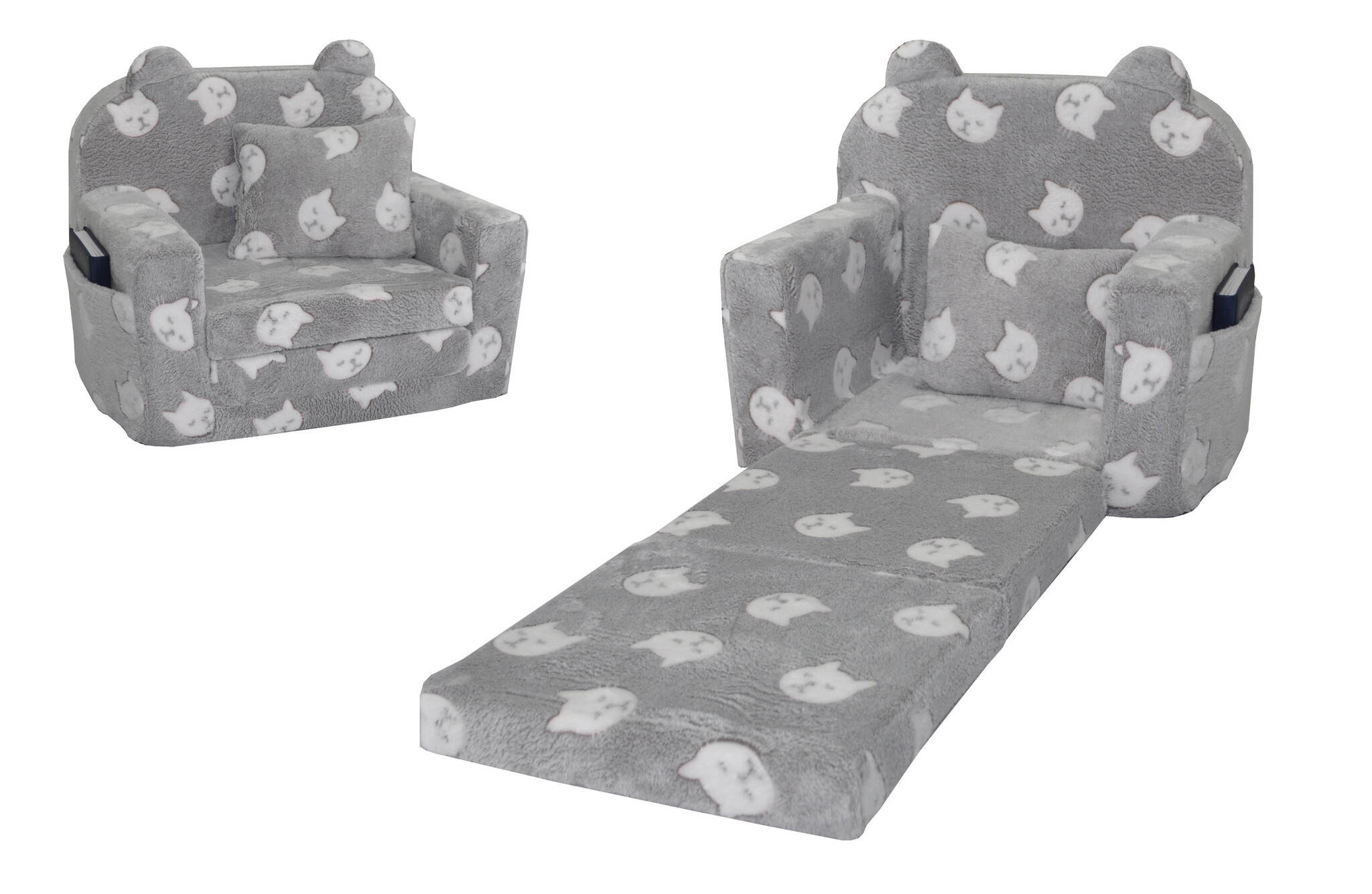 Kinderfauteuil - POLAR - 51x40x41 cm - poesjes - grijs