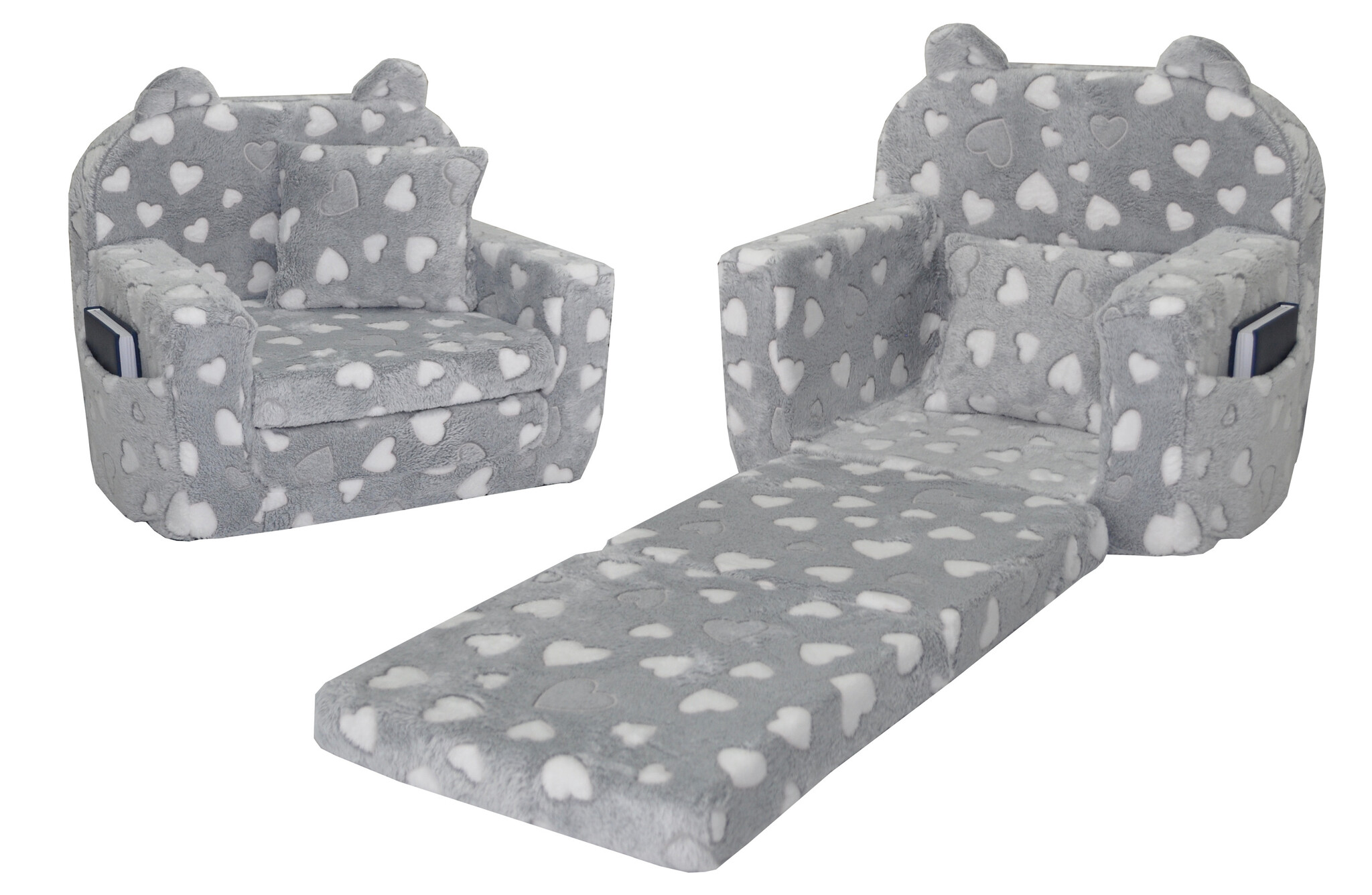 Kinderfauteuil - POLAR - 51x40x41 cm - hartjes - grijs