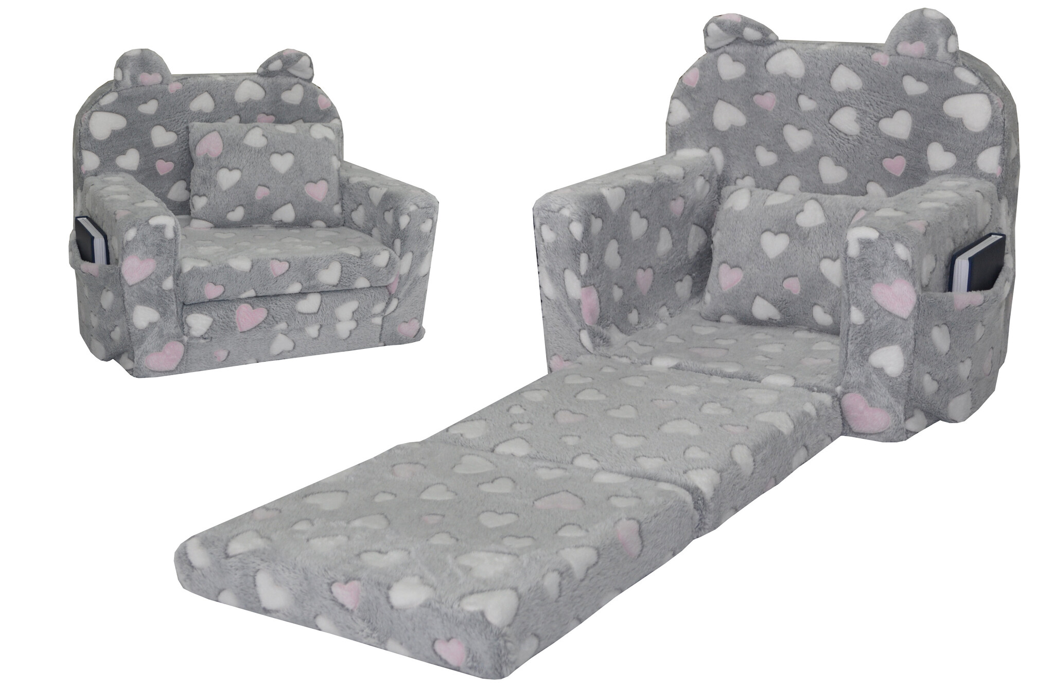 Kinderfauteuil - POLAR - 51x40x41 cm - hartjes - grijs roze