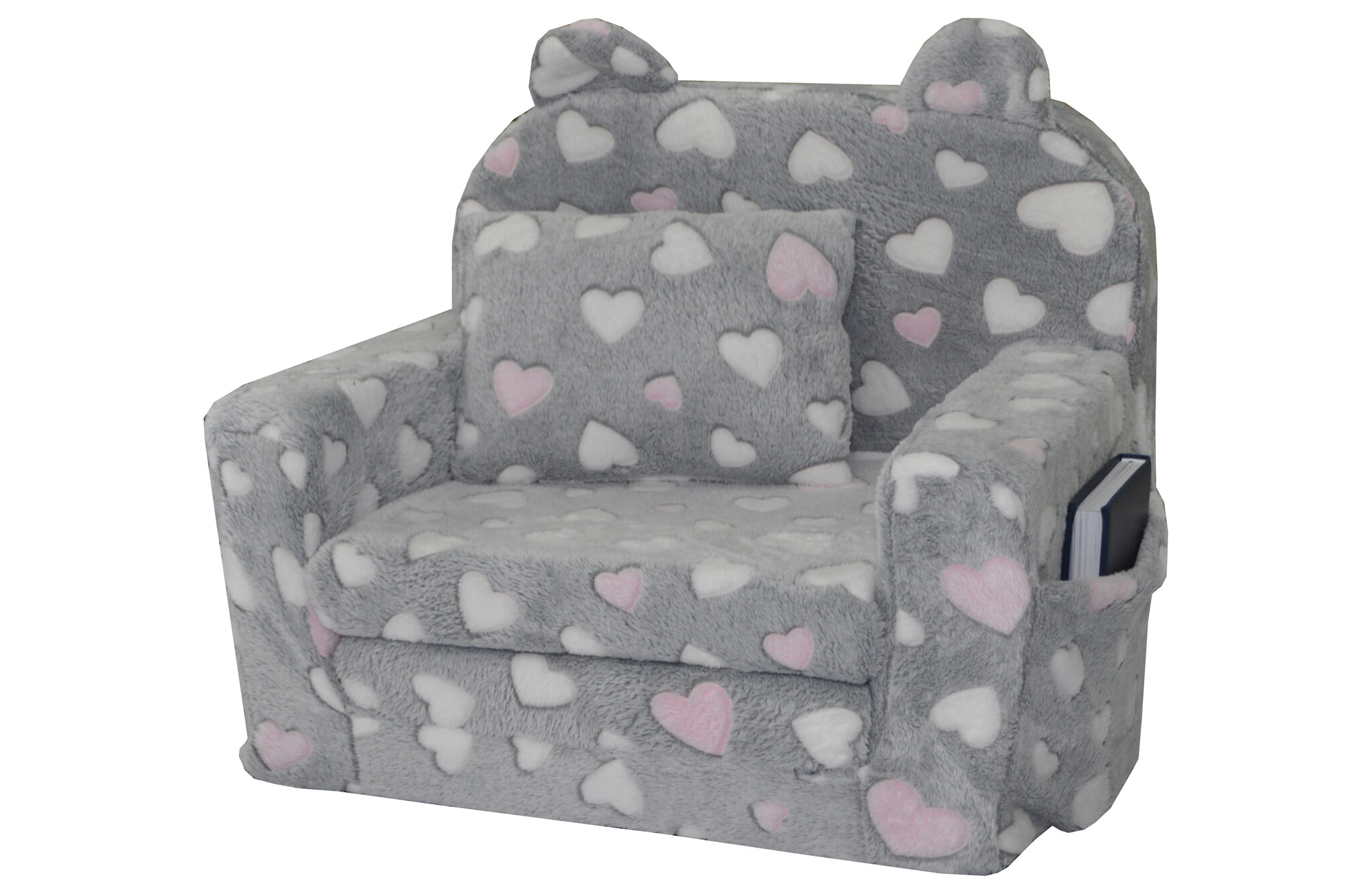 Kinderfauteuil - POLAR - 51x40x41 cm - hartjes - grijs roze