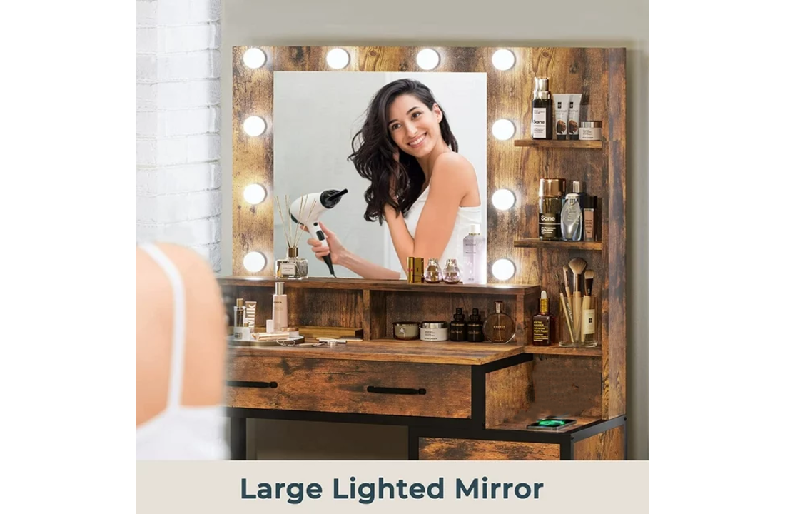 Kaptafel - met spiegel en licht - 92x40x143,5 cm - industrieel