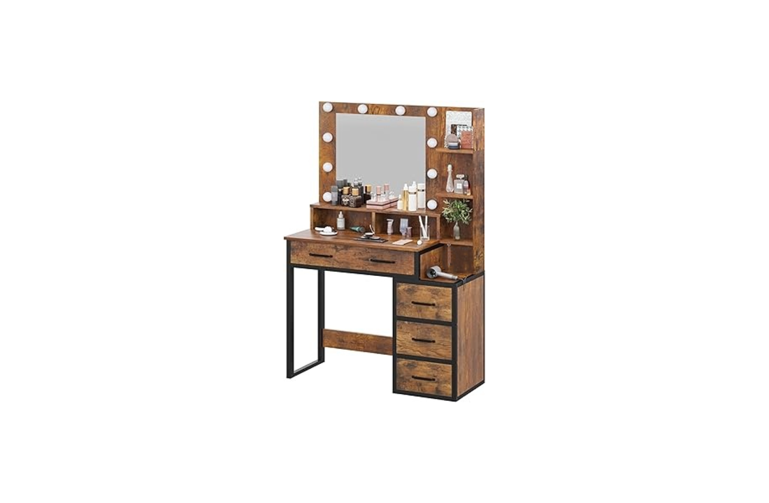 Kaptafel - met spiegel en licht - 92x40x143,5 cm - industrieel