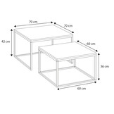 Salontafel zwart - set van 2 bijzettafels - 70x70 en 60x60cm