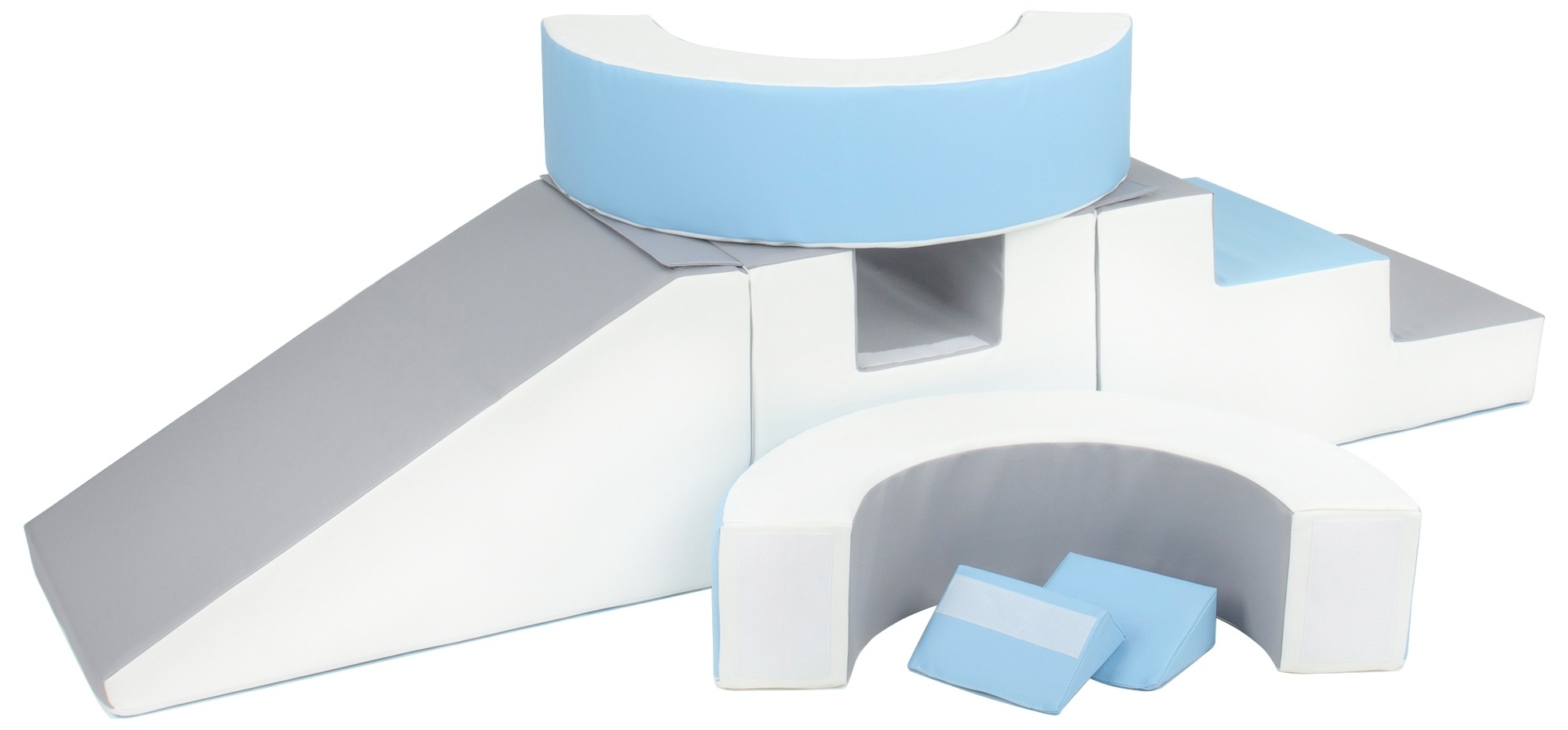 Foam blokken - met hoepel en glijbaan - 7 delig - blauw grijs