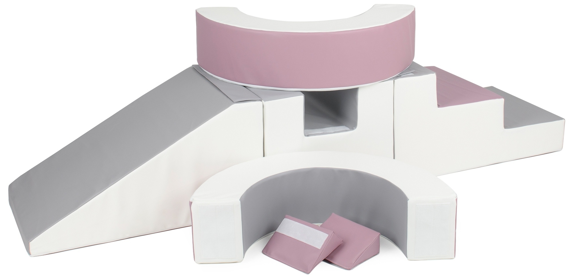 Foam blokken - met hoepel en glijbaan - 7 delig - oudroze grijs