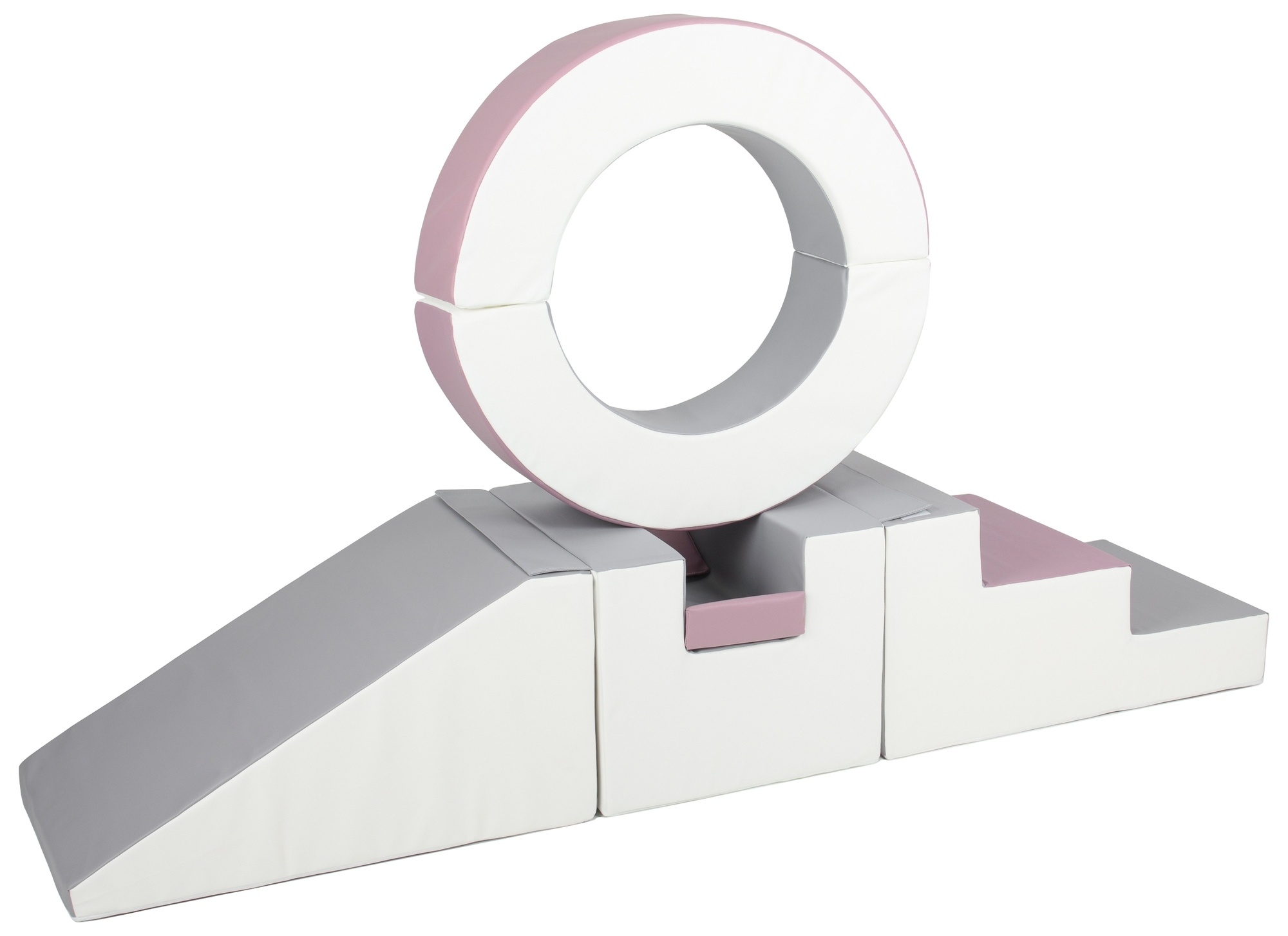 Foam blokken - met hoepel en glijbaan - 7 delig - oudroze grijs