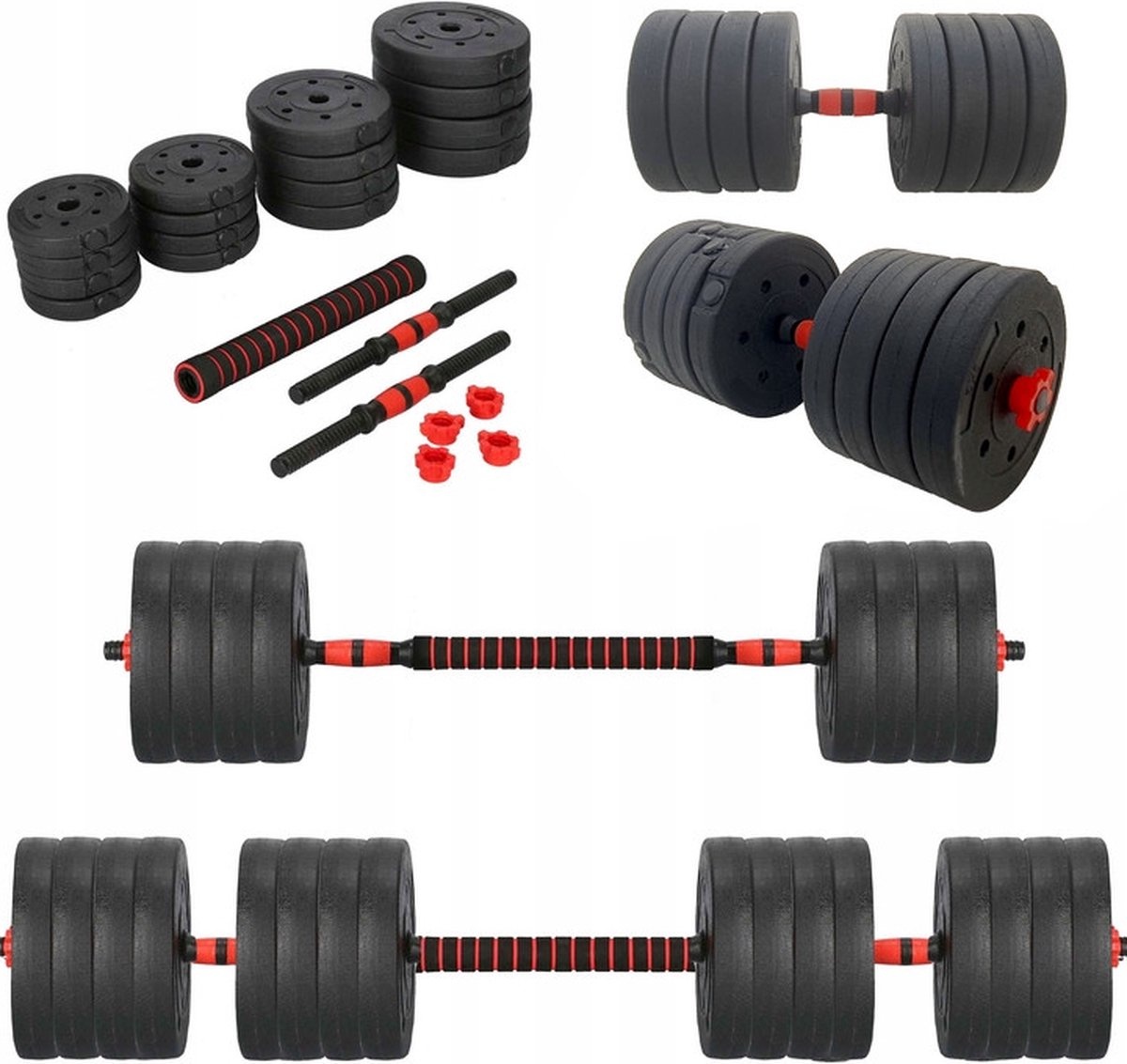 Halterset - verstelbare dumbbellset - 50 kg - zwart rood