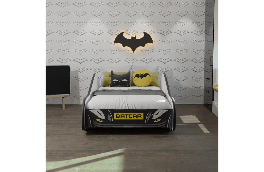 Autobed Batcar - kinderbed - 160x80cm - zwart geel