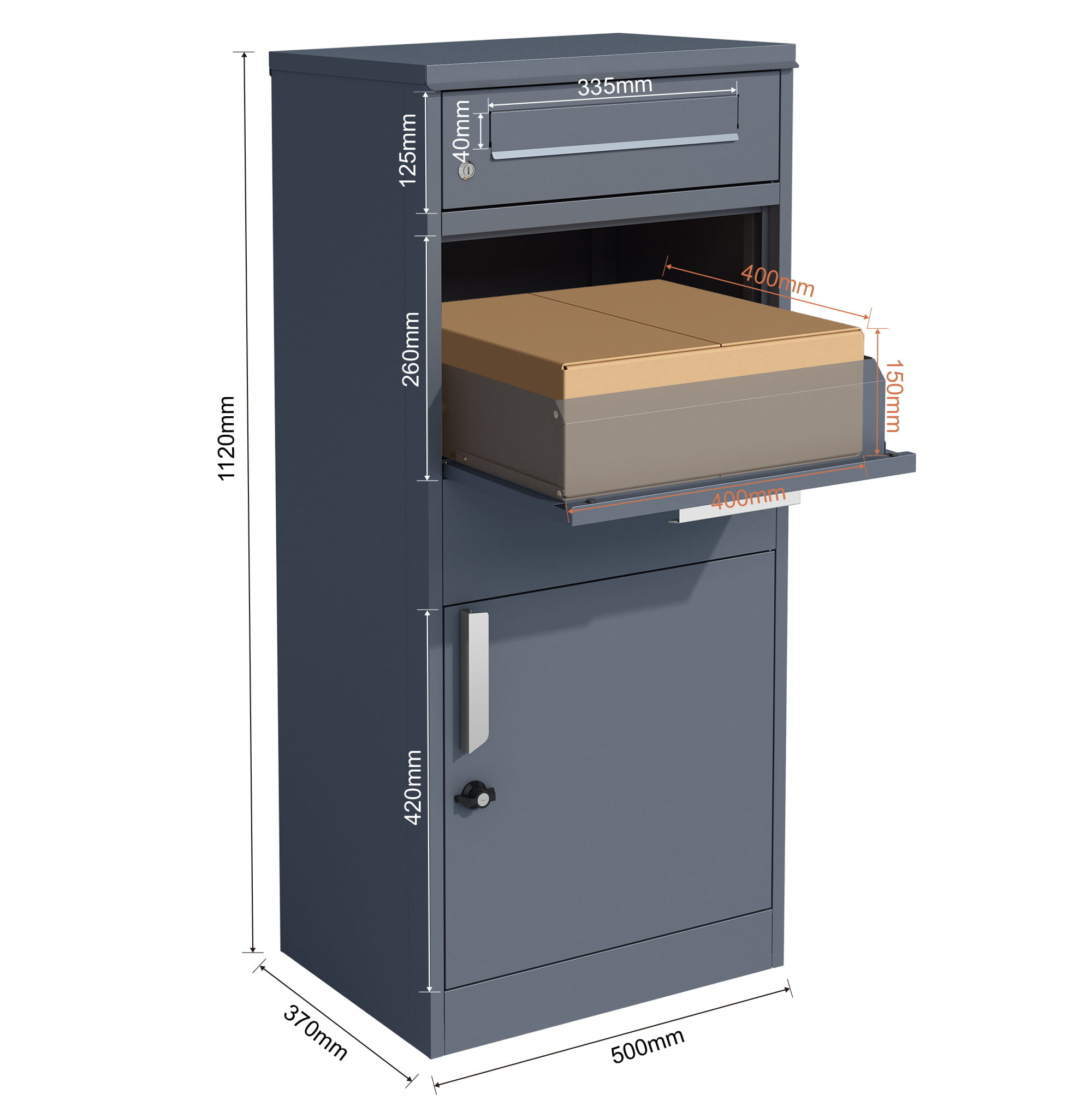 Pakketbrievenbus - 50x38x112 cm - staal - antraciet