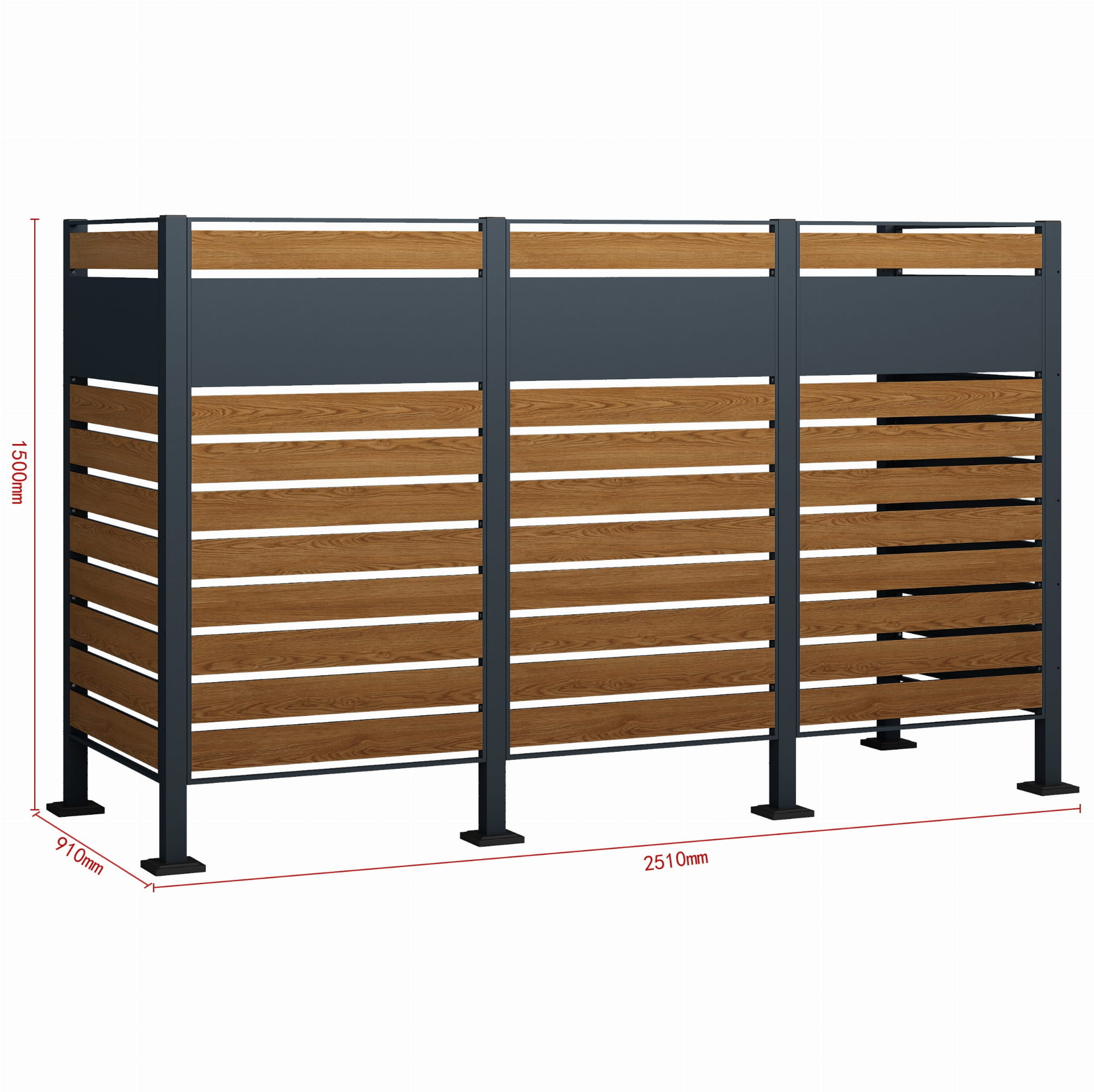 Kliko ombouw - 3 containers - 251x89x150cm - antraciet houtlook