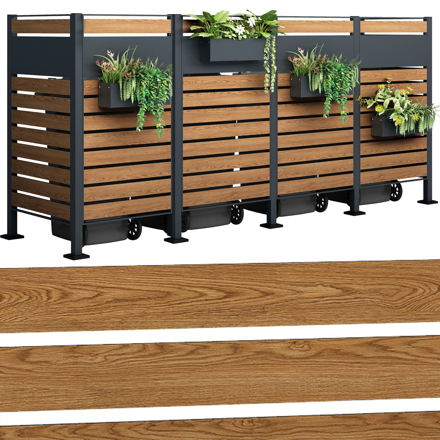 Kliko ombouw - 4 containers - 335x89x150cm - antraciet houtlook