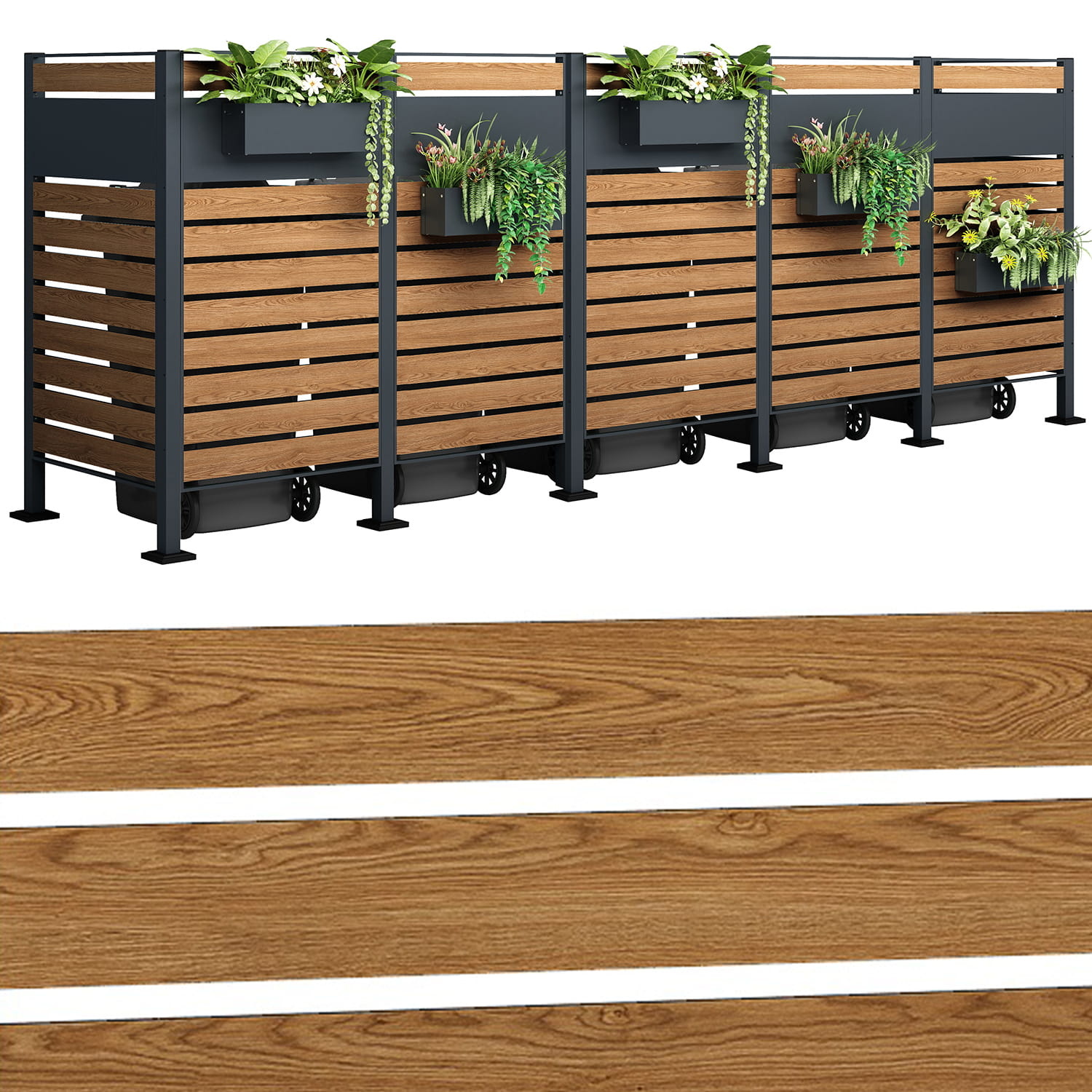 Kliko ombouw - 5 containers - 417x89x150cm - antraciet houtlook