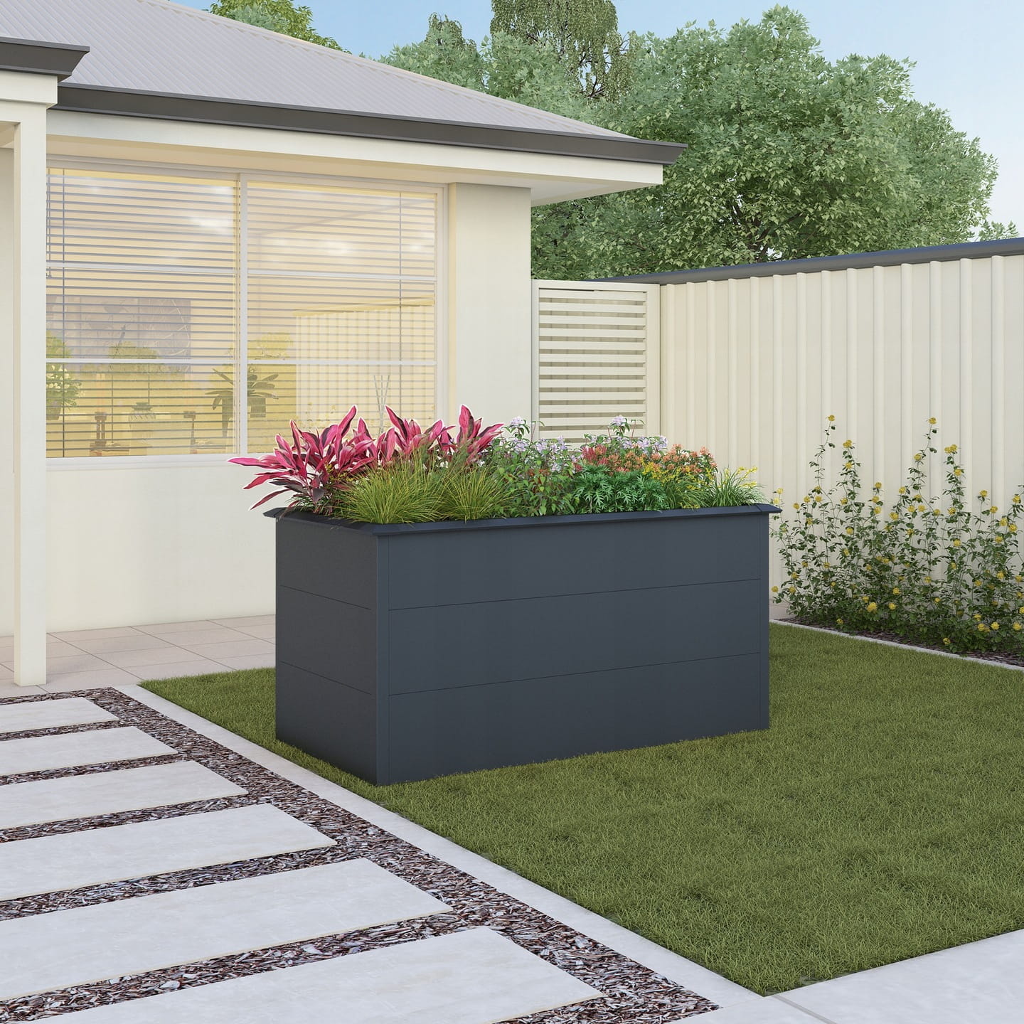 Plantenbak buiten - 150x75x77cm - staal - antraciet