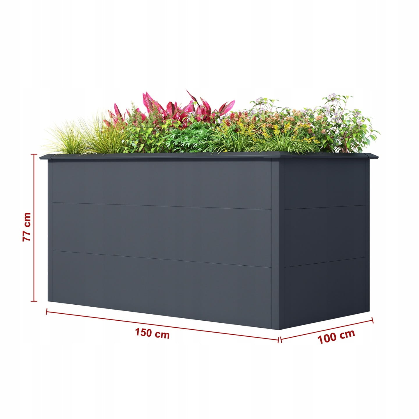 Plantenbak buiten - 150x75x77cm - staal - antraciet