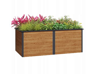 Plantenbak buiten - 200x75x77cm - staal - antraciet houtlook