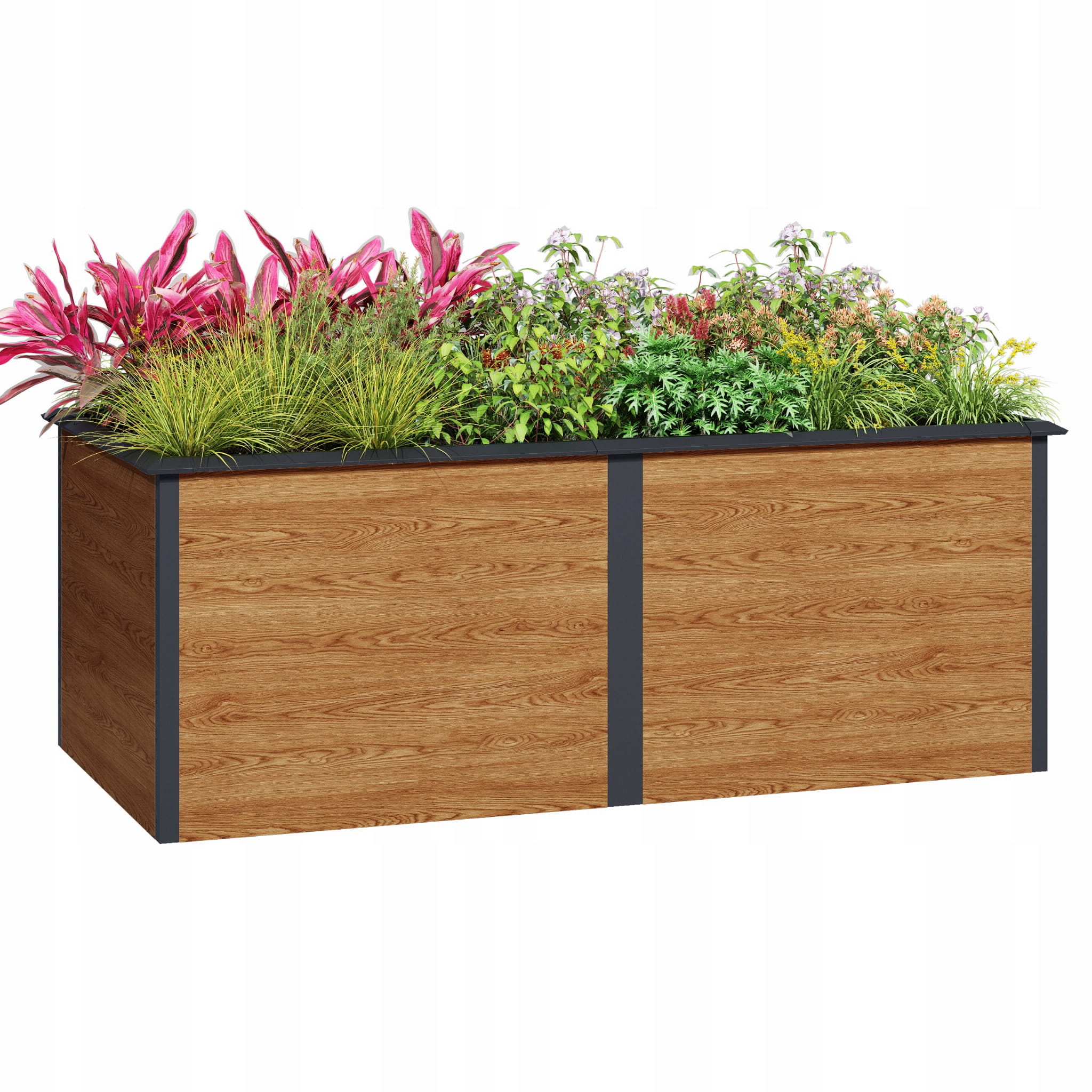 Plantenbak buiten - 200x75x77cm - staal - antraciet houtlook