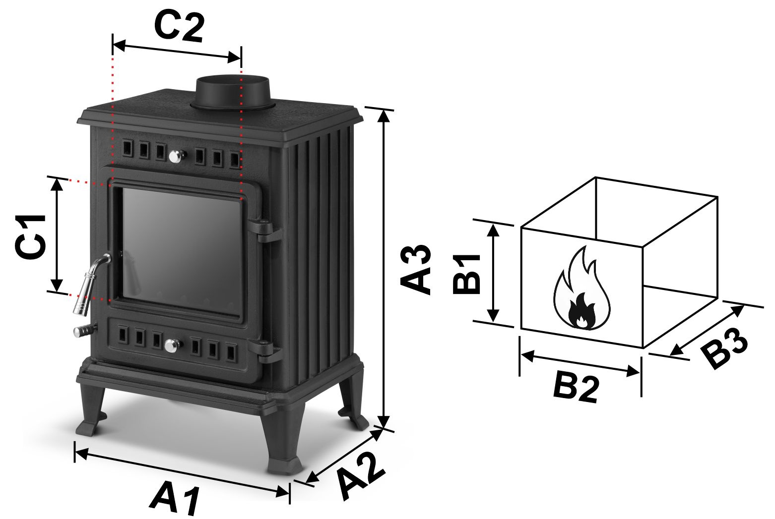 Houtkachel OSVALD - retro - gietijzer - 6kw - energieklasse A+
