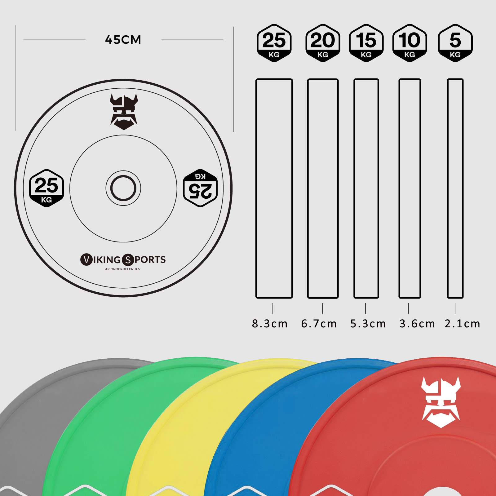 Bumper plates - rubberen halterschijf - 5 kg - Ø 45cm - grijs