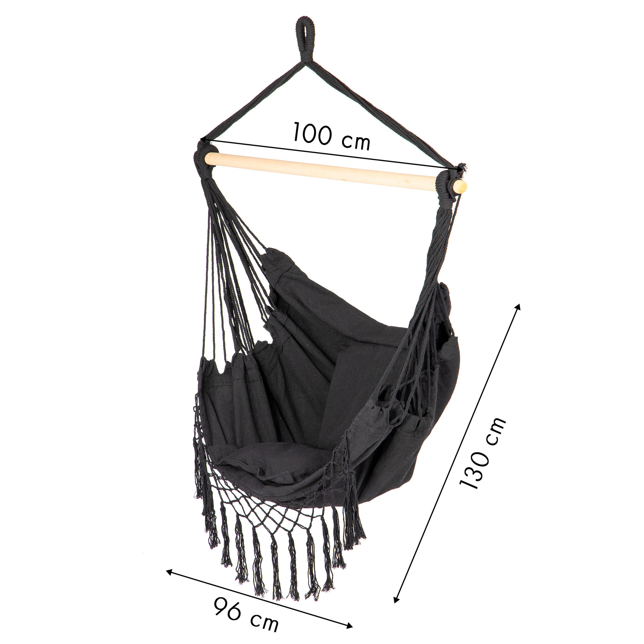 Hangmat - Hangstoel Braziliaans + kussens – Zwart