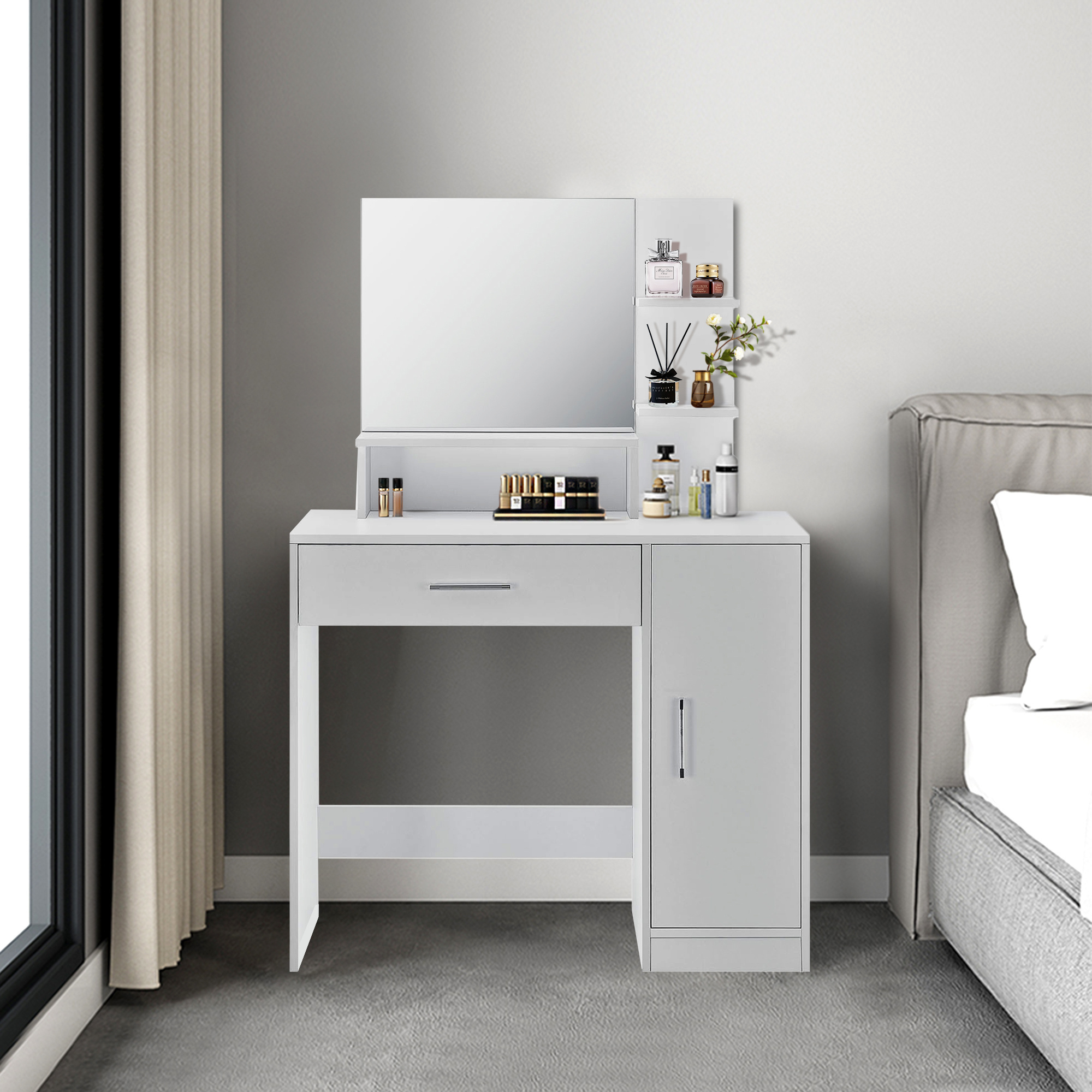 Kaptafel - make up tafel - met spiegel - 90x38x137,5 cm - wit