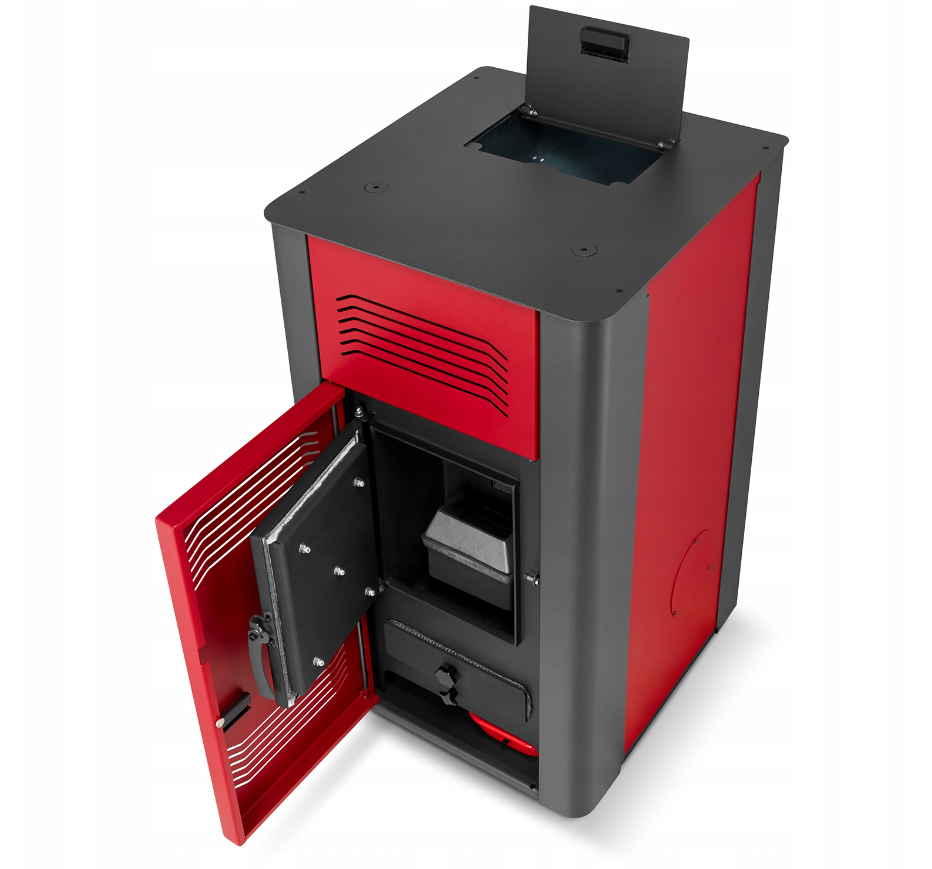 Pelletkachel cv - 17 kW - 30kg pellettank - rood zwart