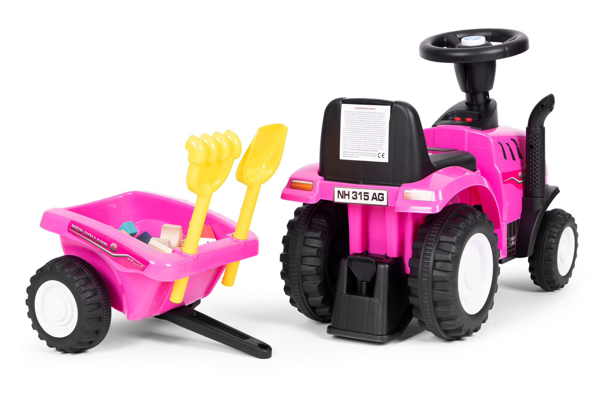 Speelgoed tractor - met aanhangwagen - interactief stuur - roze