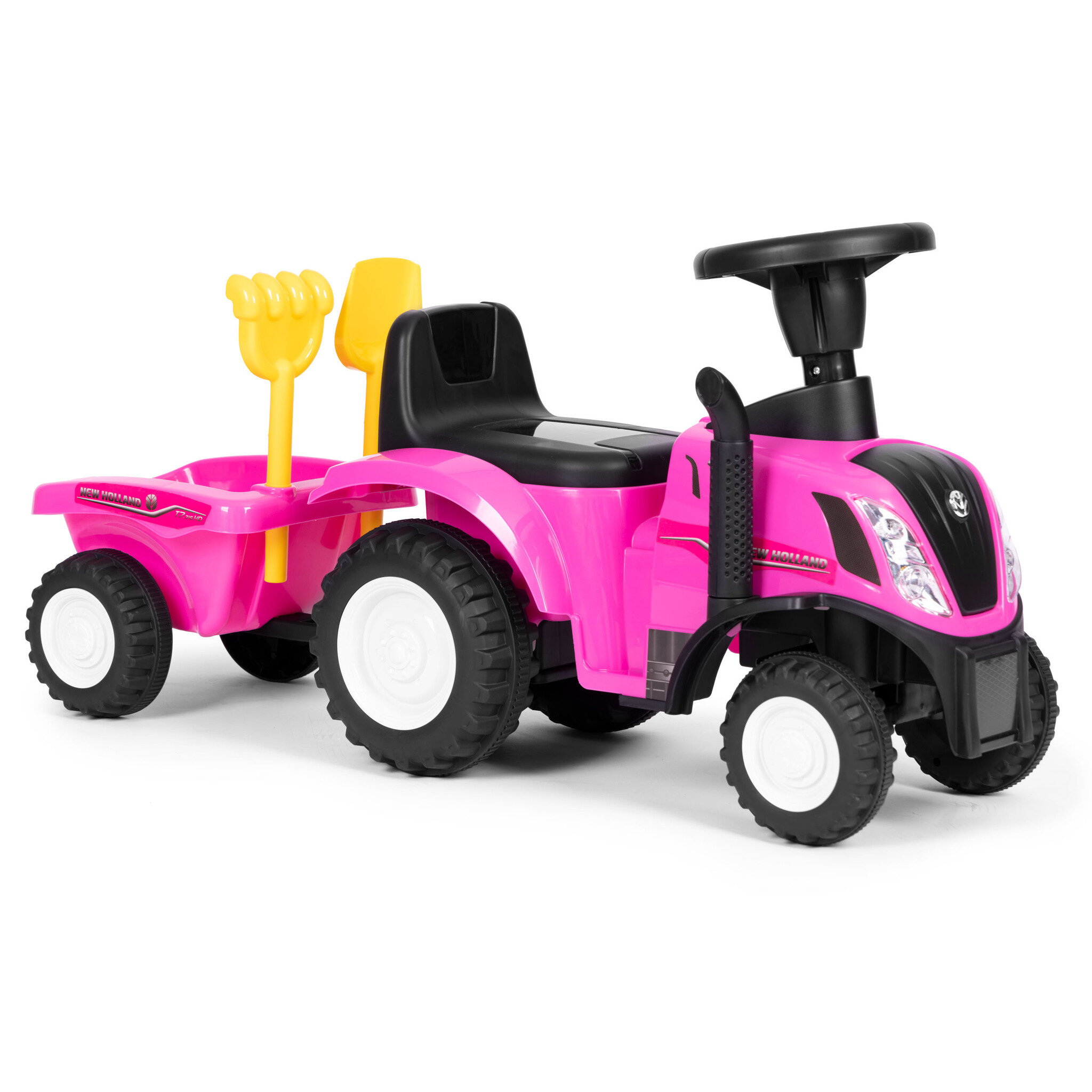 Speelgoed tractor - met aanhangwagen - interactief stuur - roze