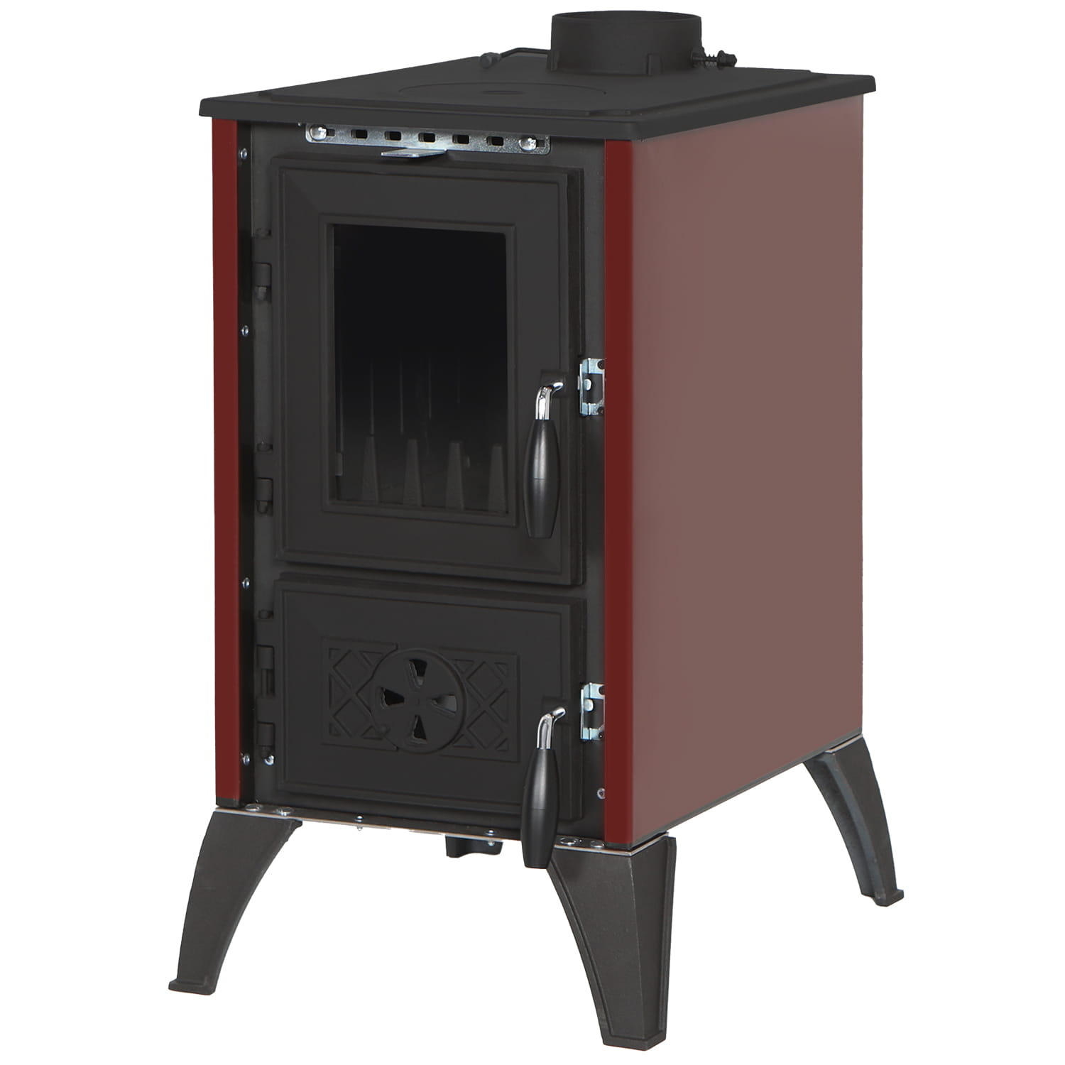 Houtkachel met verwarmingsplaat - 10kW - gietijzer - bordeaux