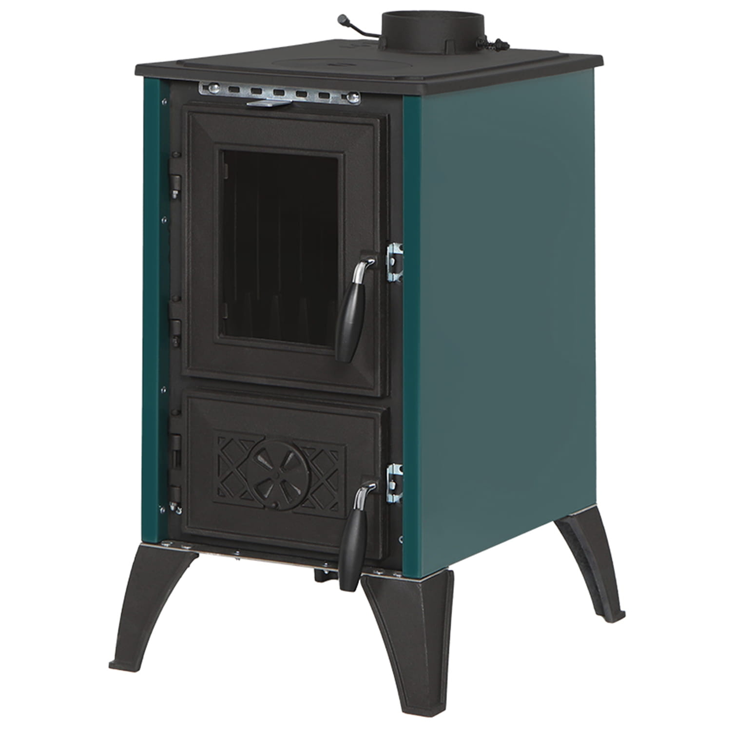 Houtkachel met verwarmingsplaat - 10kW - gietijzer - groen