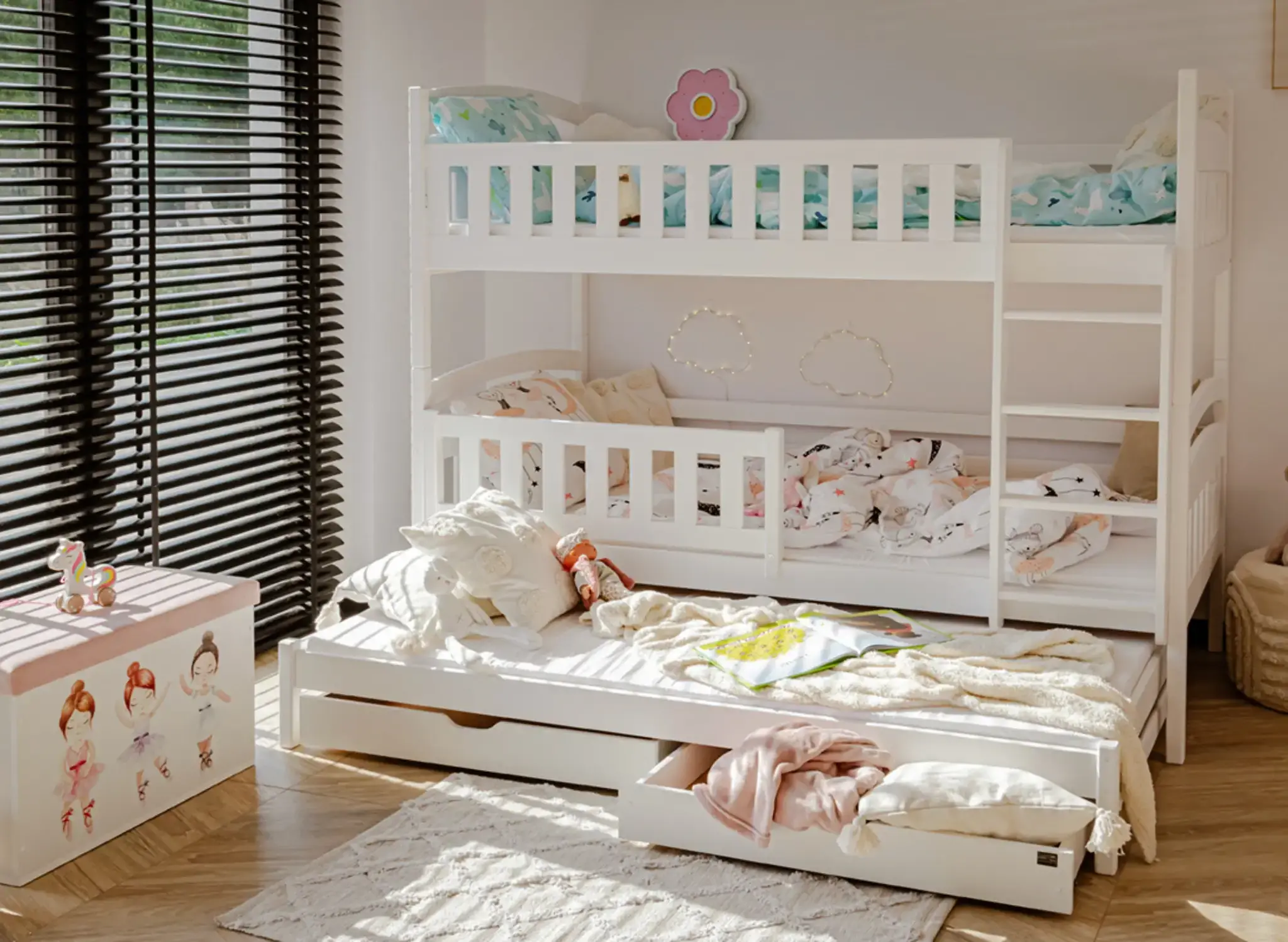 Stapelbed BLANKA - 90x200cm - 3 persoons - wit