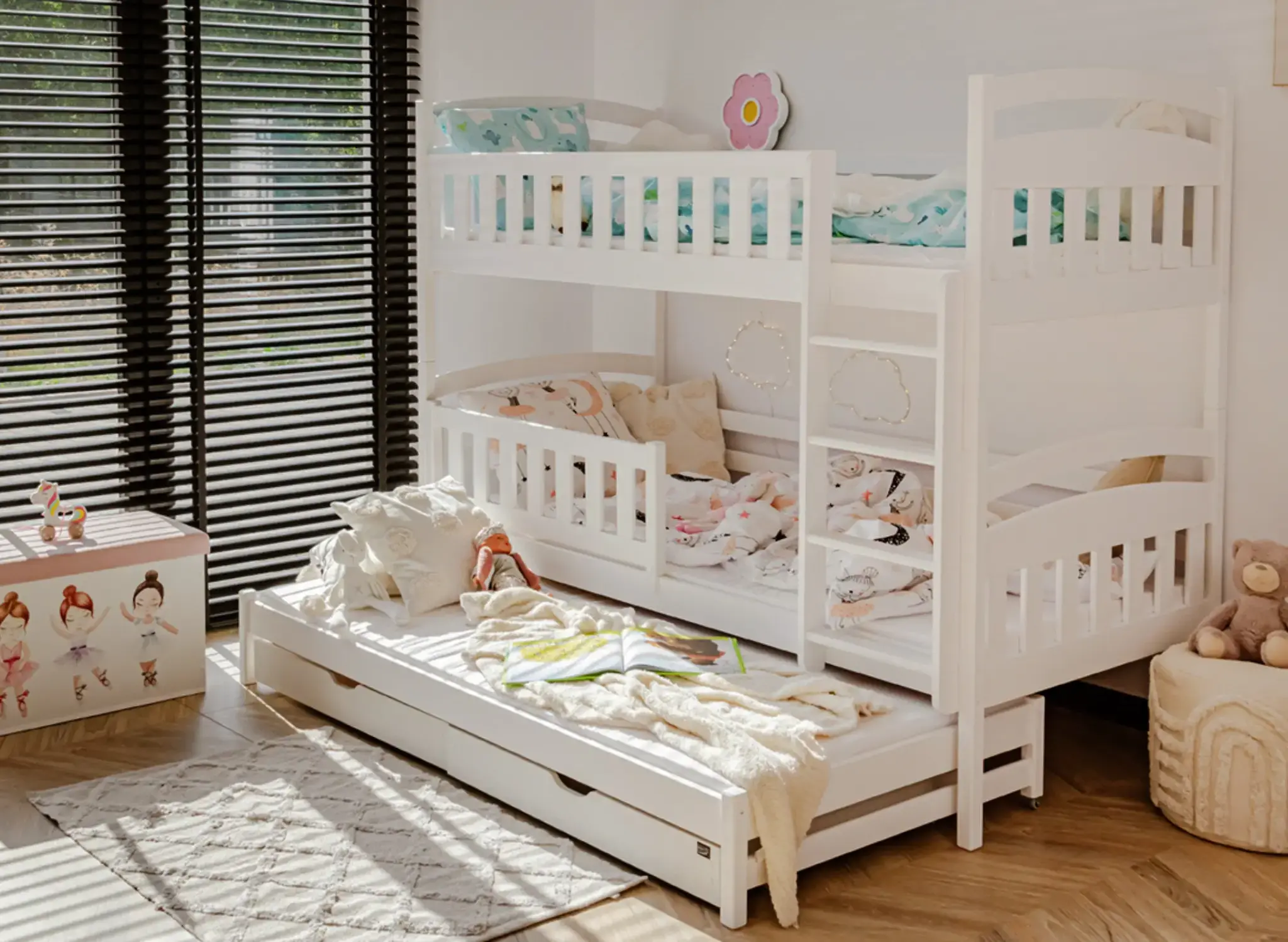 Stapelbed BLANKA - 90x200cm - 3 persoons - wit