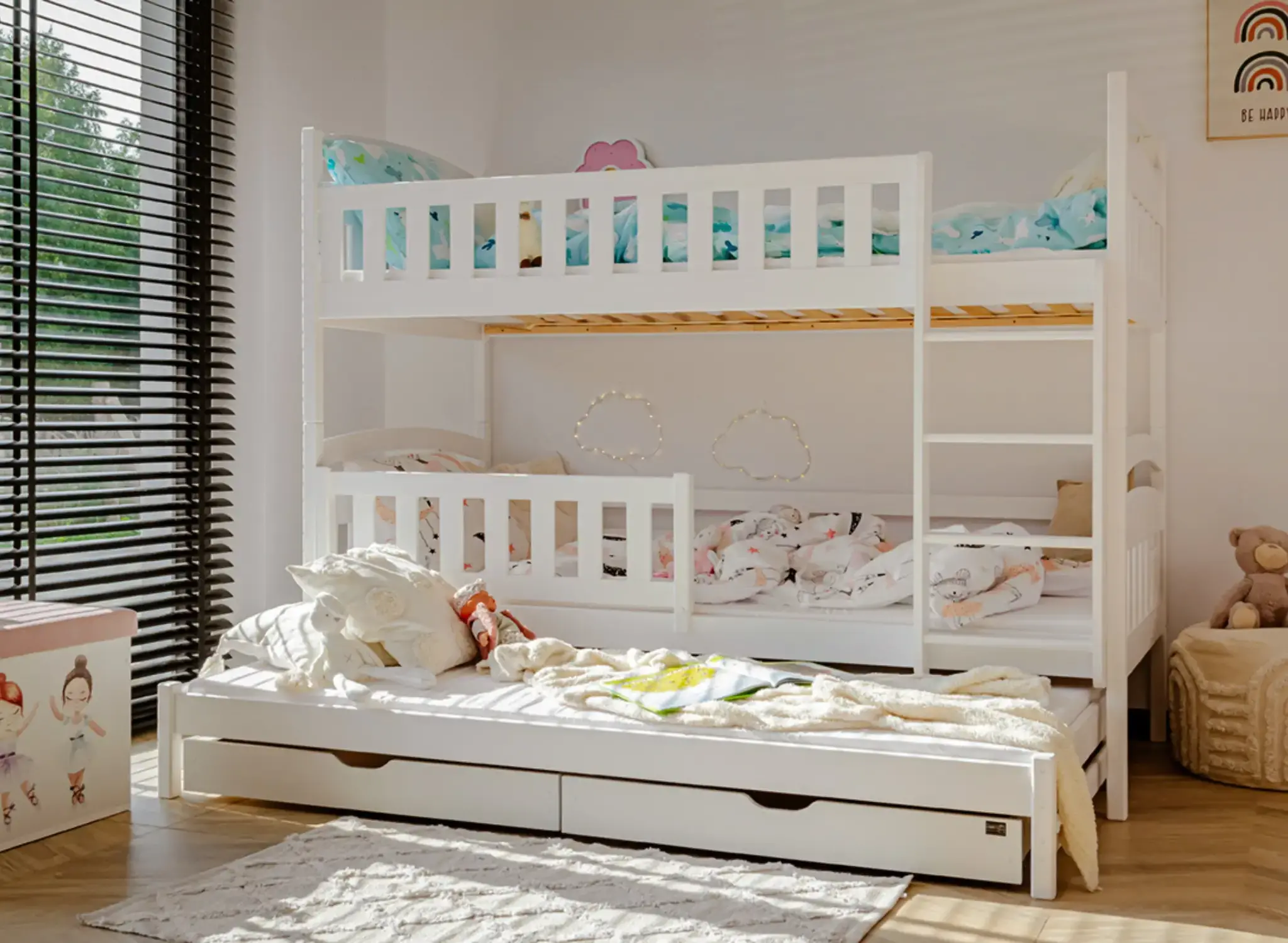 Stapelbed BLANKA - 90x200cm - 3 persoons - wit