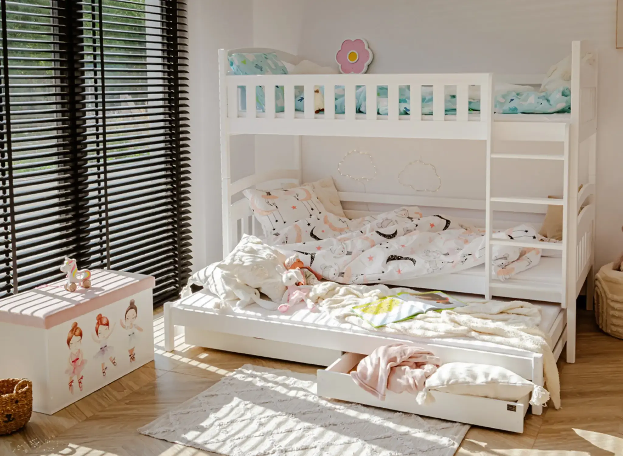 Stapelbed BLANKA - 90x200cm - 3 persoons - wit