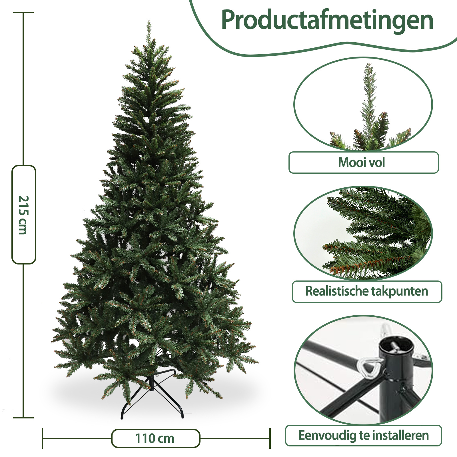Kunstkerstboom - 220 cm - spar groen- stalen poot
