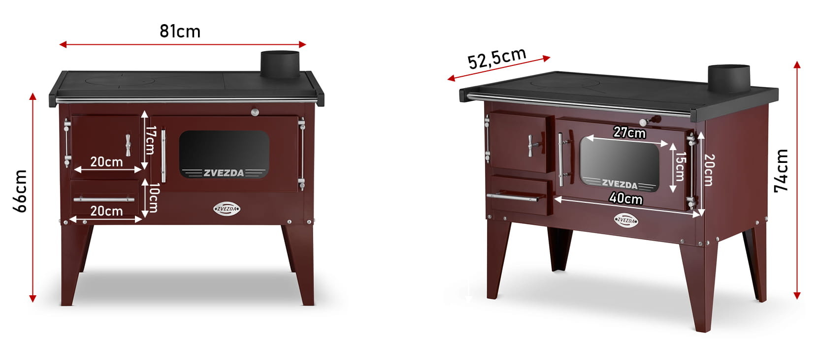 Houtfornuis - houtkachel met oven en kookplaat - 8kW - bruin